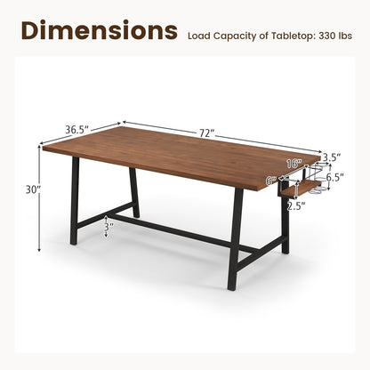 72 Inch Dining Table Rectangular Kitchen Table with 2-Bottle Wine Rack for 5-7, Walnut Dining Tables at Gallery Canada
