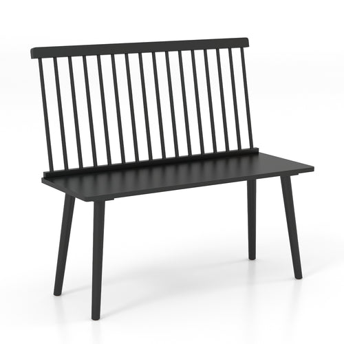 Windsor Bench With Spindle Back, Anti-Slip Foot Pads, Black
