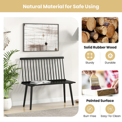 Dining Windsor Bench with Spindle Back and Anti-Slip Foot Pads, Black Dining Chairs at Gallery Canada