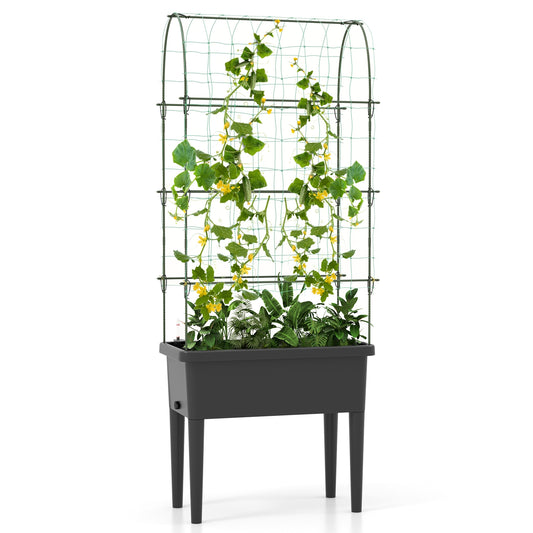 Self-Watering Raised Garden Bed, Elevated Planter With Climbing Trellis, Black Raised Garden Beds Black at Gallery Canada