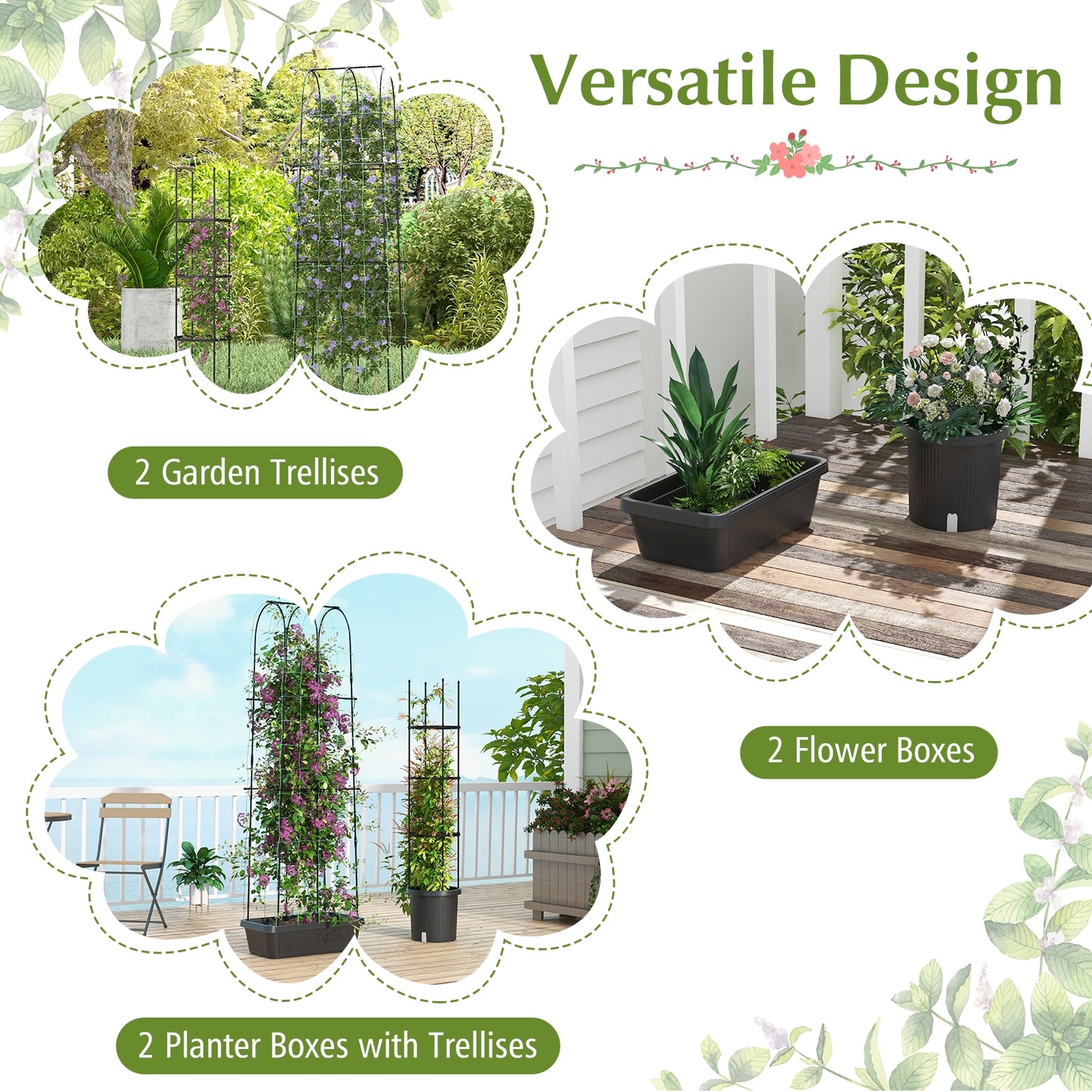 2 Pack Garden Planters with Trellis Cucumber Trellis Tomato Cage, Black Raised Garden Beds at Gallery Canada