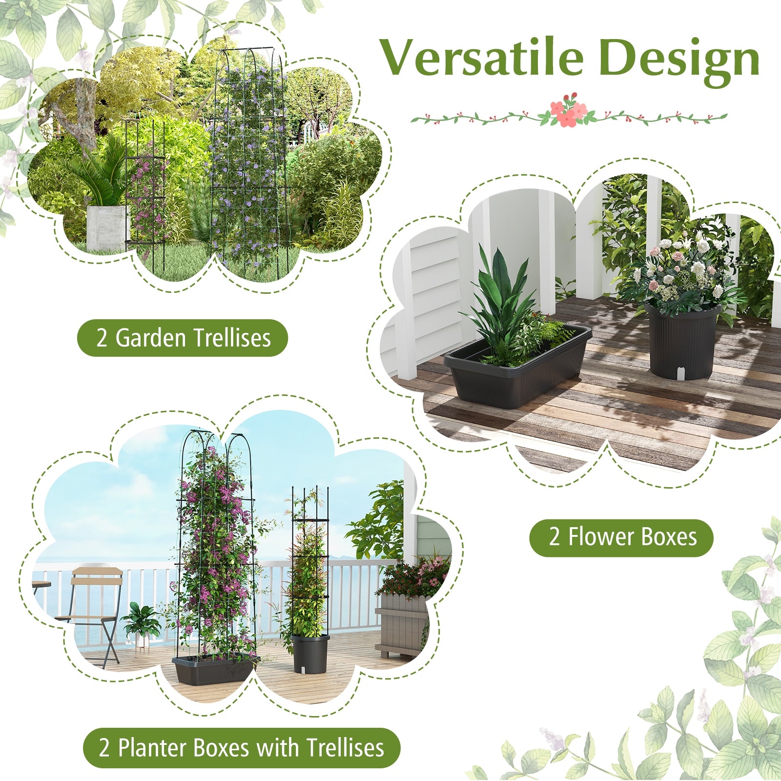 2 Pack Garden Planters with Trellis Cucumber Trellis Tomato Cage, Black Raised Garden Beds at Gallery Canada