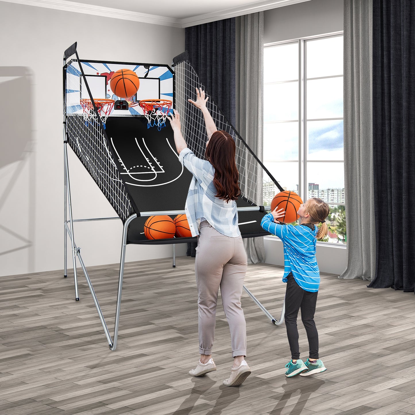Indoor Double Electronic Basketball Game with 4 Balls, White Game Room at Gallery Canada