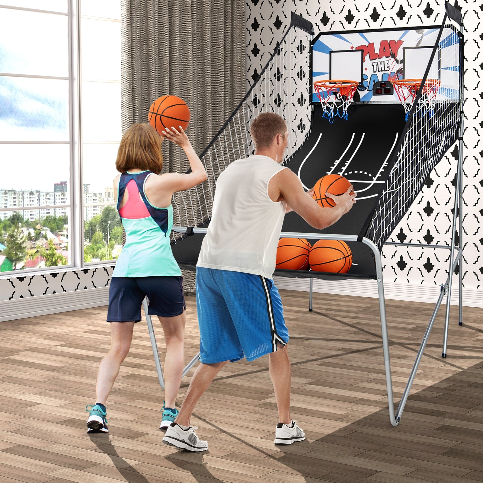 Indoor Double Electronic Basketball Game with 4 Balls, White Game Room at Gallery Canada