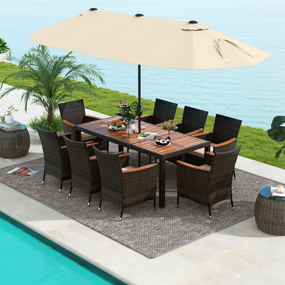 9 Piece Outdoor Dining Set, 15 Feet Double-Sided Umbrella, Beige Patio Conversation Sets at Gallery Canada