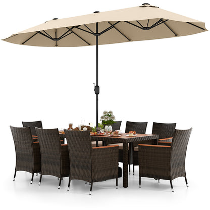 9 Piece Outdoor Dining Set, 15 Feet Double-Sided Umbrella, Beige Patio Conversation Sets at Gallery Canada