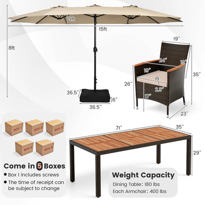 9 Piece Outdoor Dining Set, 15 Feet Double-Sided Umbrella, Beige Patio Conversation Sets at Gallery Canada