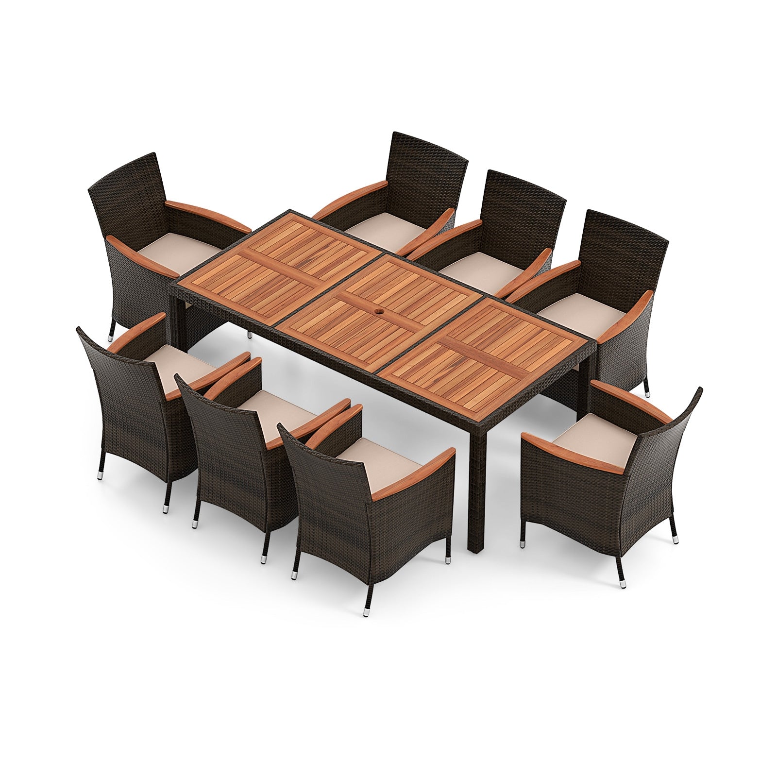 9 Piece Outdoor Dining Set, 15 Feet Double-Sided Umbrella, Beige Patio Conversation Sets at Gallery Canada