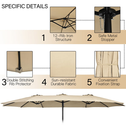 9 Piece Outdoor Dining Set, 15 Feet Double-Sided Umbrella, Beige Patio Conversation Sets at Gallery Canada