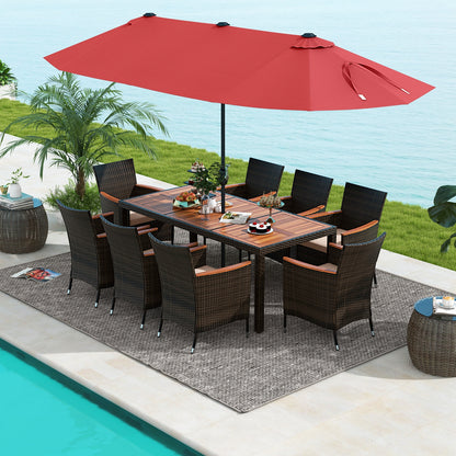 9 Piece Outdoor Dining Set, 15 Ft Double-Sided Patio Umbrella, Red Patio Conversation Sets at Gallery Canada