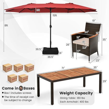 9 Piece Outdoor Dining Set, 15 Ft Double-Sided Patio Umbrella, Red Patio Conversation Sets at Gallery Canada
