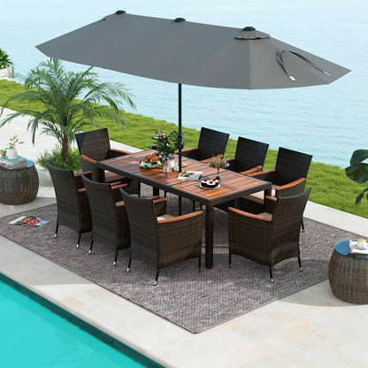 9 Piece Outdoor Dining Set, 15 Feet Double-Sided Patio Umbrella, Gray Patio Conversation Sets at Gallery Canada