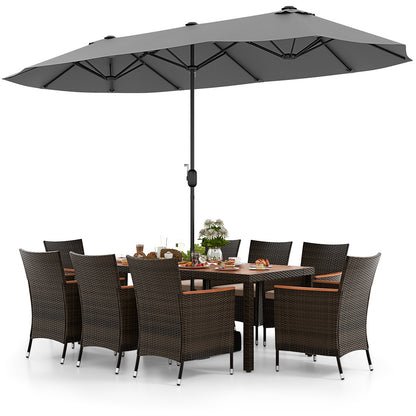 9 Piece Outdoor Dining Set, 15 Feet Double-Sided Patio Umbrella, Gray Patio Conversation Sets at Gallery Canada