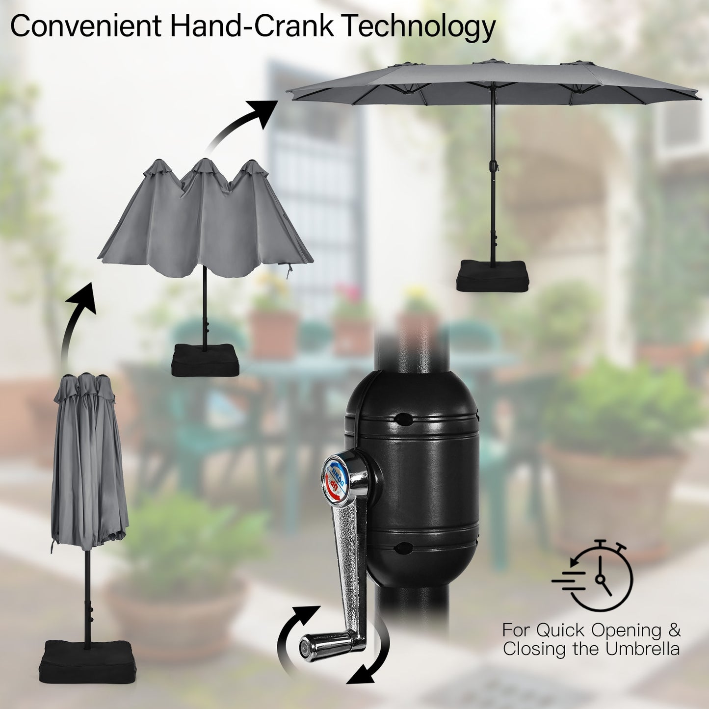 9 Piece Outdoor Dining Set, 15 Feet Double-Sided Patio Umbrella, Gray Patio Conversation Sets at Gallery Canada