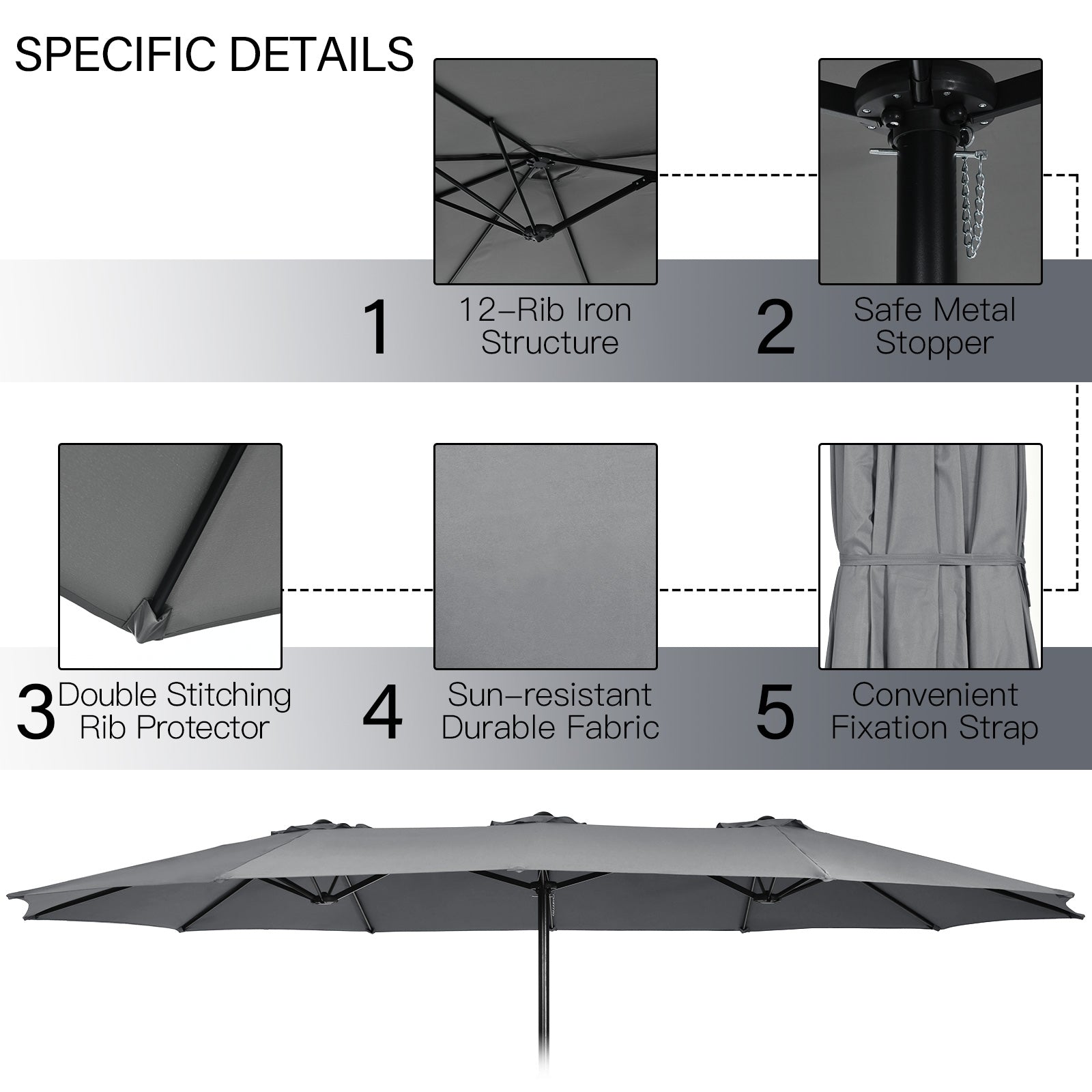 9 Piece Outdoor Dining Set, 15 Feet Double-Sided Patio Umbrella, Gray Patio Conversation Sets at Gallery Canada