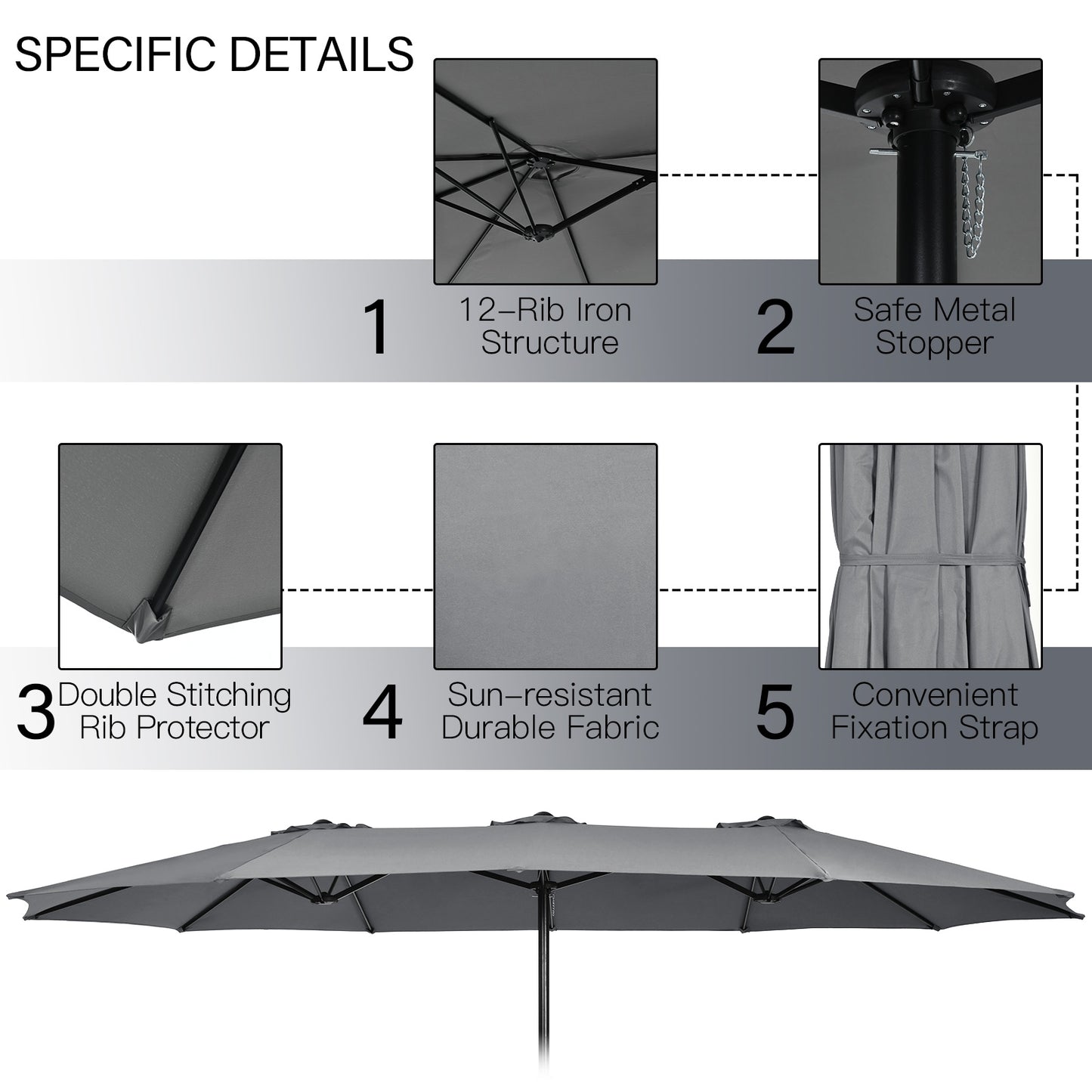 9 Piece Outdoor Dining Set, 15 Feet Double-Sided Patio Umbrella, Gray Patio Conversation Sets at Gallery Canada