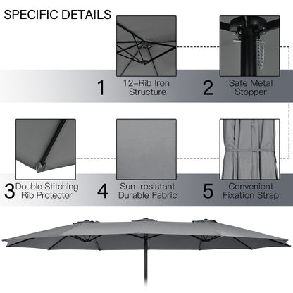 9 Piece Outdoor Dining Set, 15 Feet Double-Sided Patio Umbrella, Gray Patio Conversation Sets at Gallery Canada
