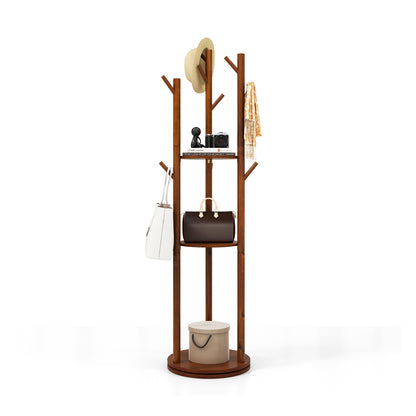 Freestanding Wooden Coat Tree with 3 Display Storage Shelves and 9 Hooks Coat Racks & Hall Trees at Gallery Canada