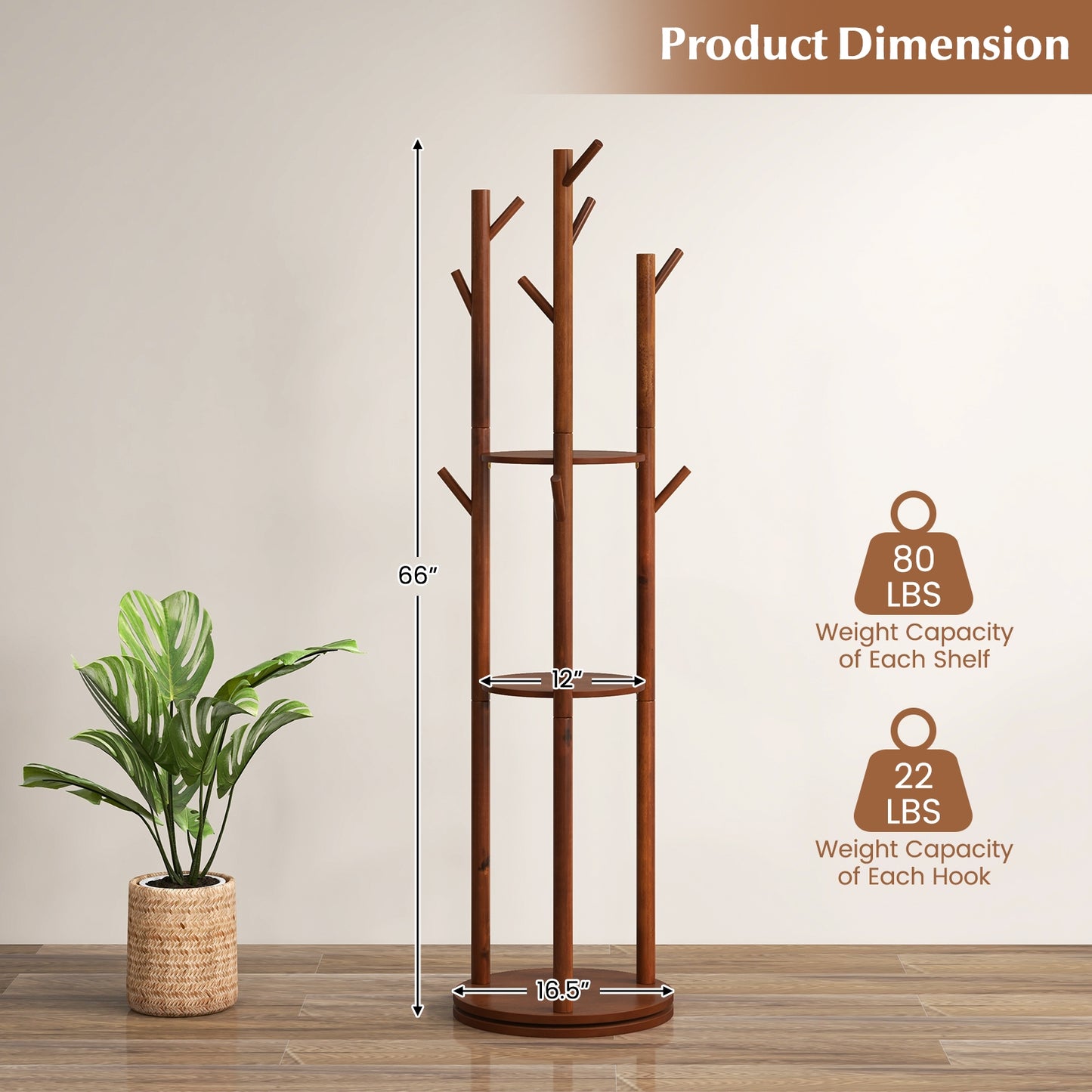Freestanding Wooden Coat Tree with 3 Display Storage Shelves and 9 Hooks Coat Racks & Hall Trees at Gallery Canada