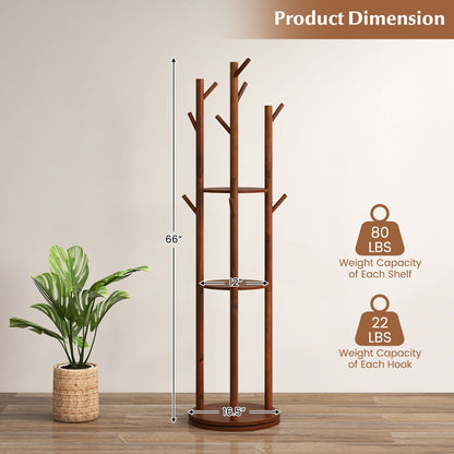Freestanding Wooden Coat Tree with 3 Display Storage Shelves and 9 Hooks Coat Racks & Hall Trees at Gallery Canada