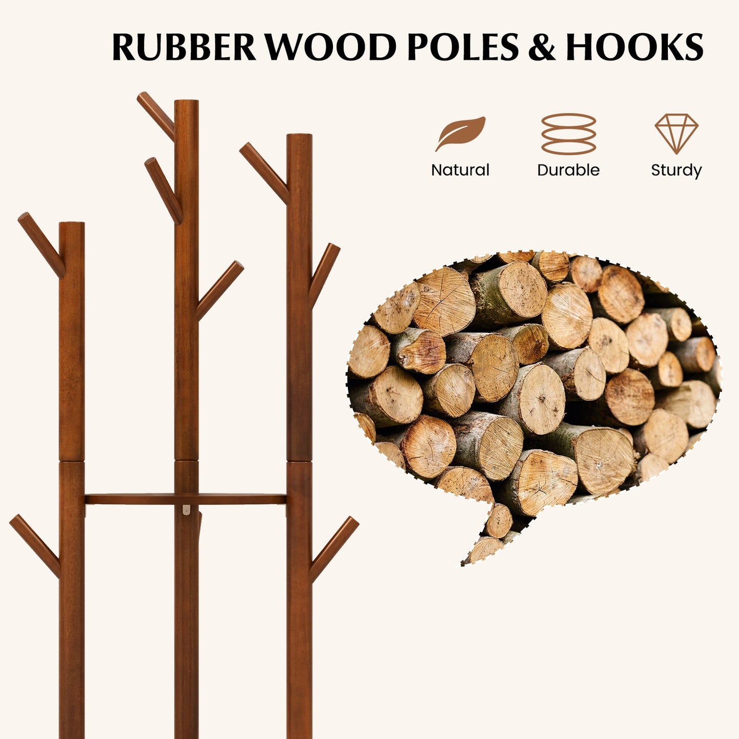 Freestanding Wooden Coat Tree with 3 Display Storage Shelves and 9 Hooks Coat Racks & Hall Trees at Gallery Canada