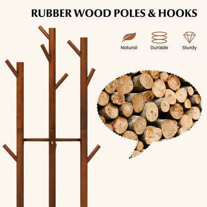 Freestanding Wooden Coat Tree with 3 Display Storage Shelves and 9 Hooks Coat Racks & Hall Trees at Gallery Canada