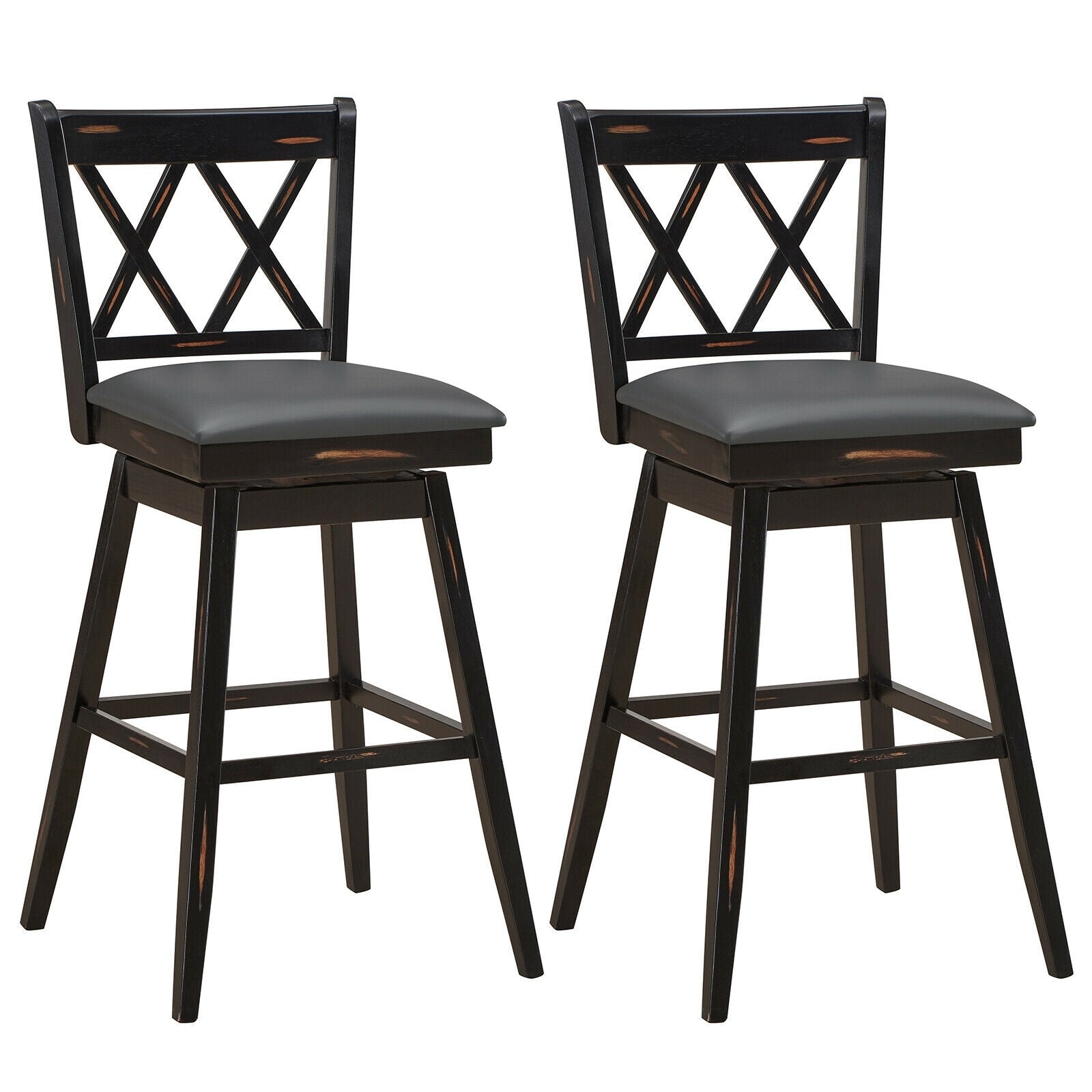 2 Pieces 29 Inch Swivel Counter Height Barstool Set with Rubber Wood Legs, Black Bar Stools Black at Gallery Canada