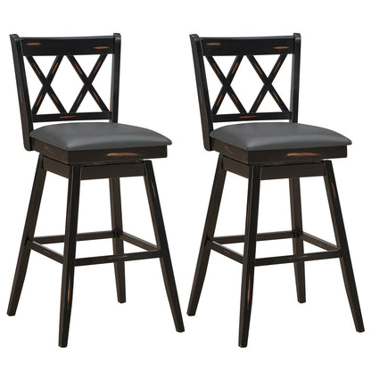 2 Pieces 29 Inch Swivel Counter Height Barstool Set with Rubber Wood Legs, Black Bar Stools Black at Gallery Canada