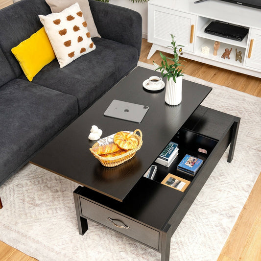 47 Inch Lift Top Coffee Table with Hidden Compartment and Drawers, Black - Gallery Canada