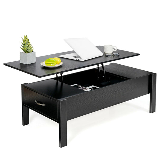 47 Inch Lift Top Coffee Table with Hidden Compartment and Drawers, Black - Gallery Canada