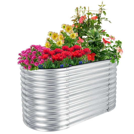 Raised Garden Bed with Open Base for Growing Vegetables, Silver - Gallery Canada