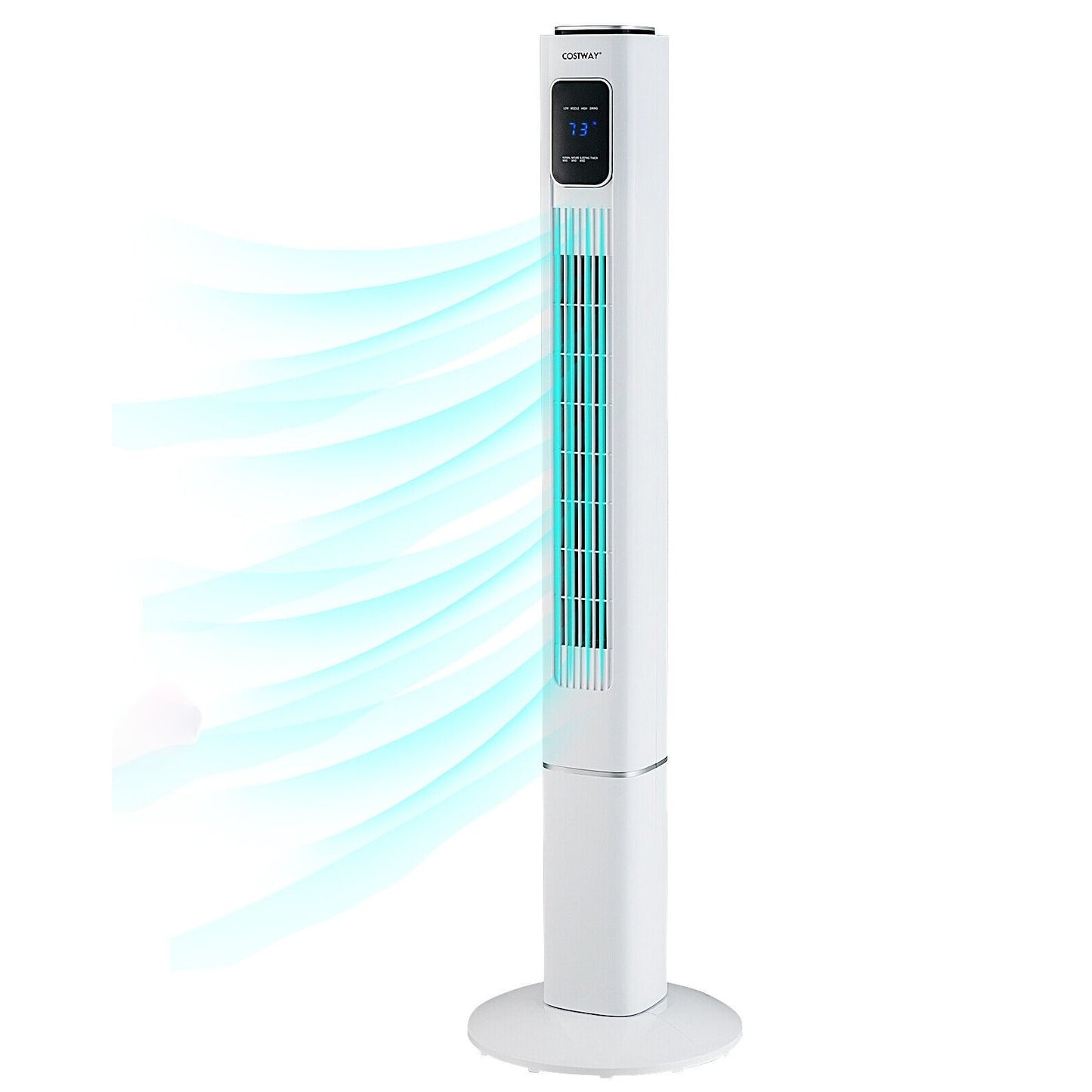 Portable 48 Inch Oscillating Standing Bladeless Tower Fans with 3 Speeds Remote Control, White at Gallery Canada