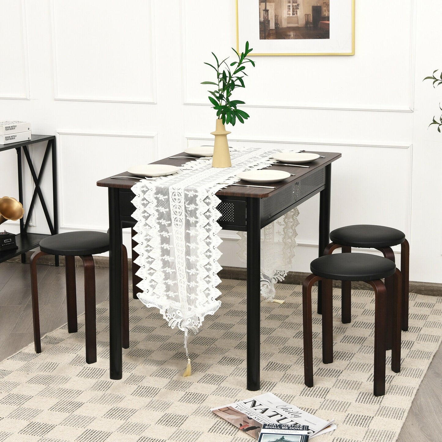 Set of 4 Bentwood Round Stools, Stackable Dining Chairs, Padded Seat, Black Dining Chairs at Gallery Canada