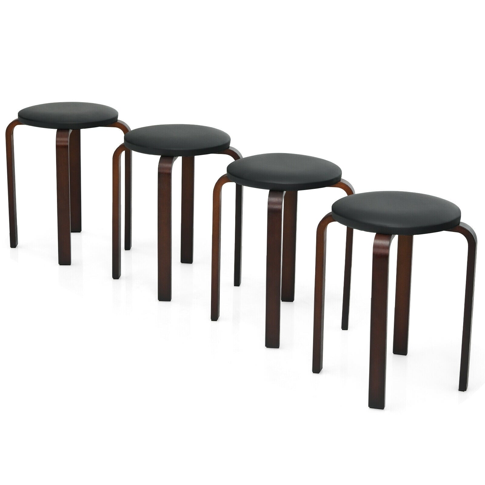 Set of 4 Bentwood Round Stools, Stackable Dining Chairs, Padded Seat, Black Dining Chairs at Gallery Canada