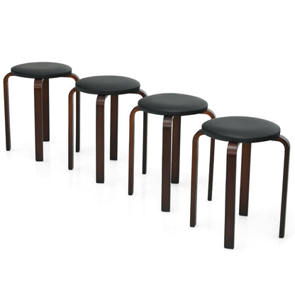 Set of 4 Bentwood Round Stools, Stackable Dining Chairs, Padded Seat, Black Dining Chairs at Gallery Canada