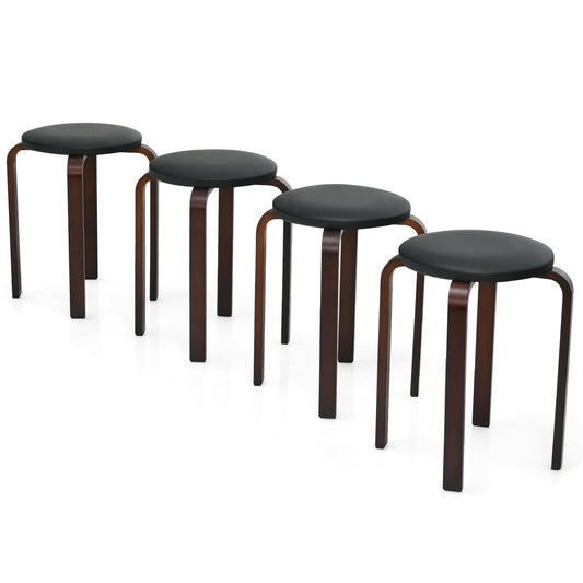 Set of 4 Bentwood Round Stools, Stackable Dining Chairs, Padded Seat, Black Dining Chairs Black at Gallery Canada