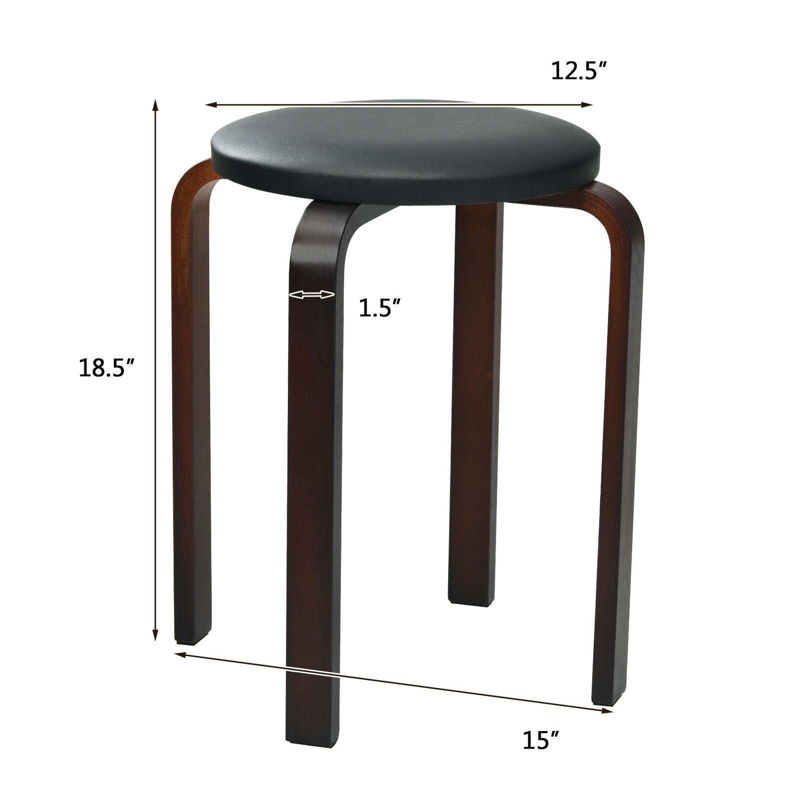 Set of 4 Bentwood Round Stools, Stackable Dining Chairs, Padded Seat, Black Dining Chairs at Gallery Canada