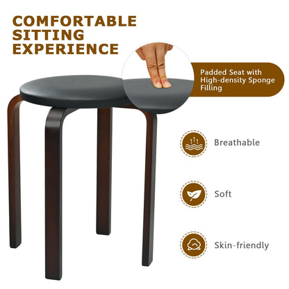 Set of 4 Bentwood Round Stools, Stackable Dining Chairs, Padded Seat, Black Dining Chairs at Gallery Canada