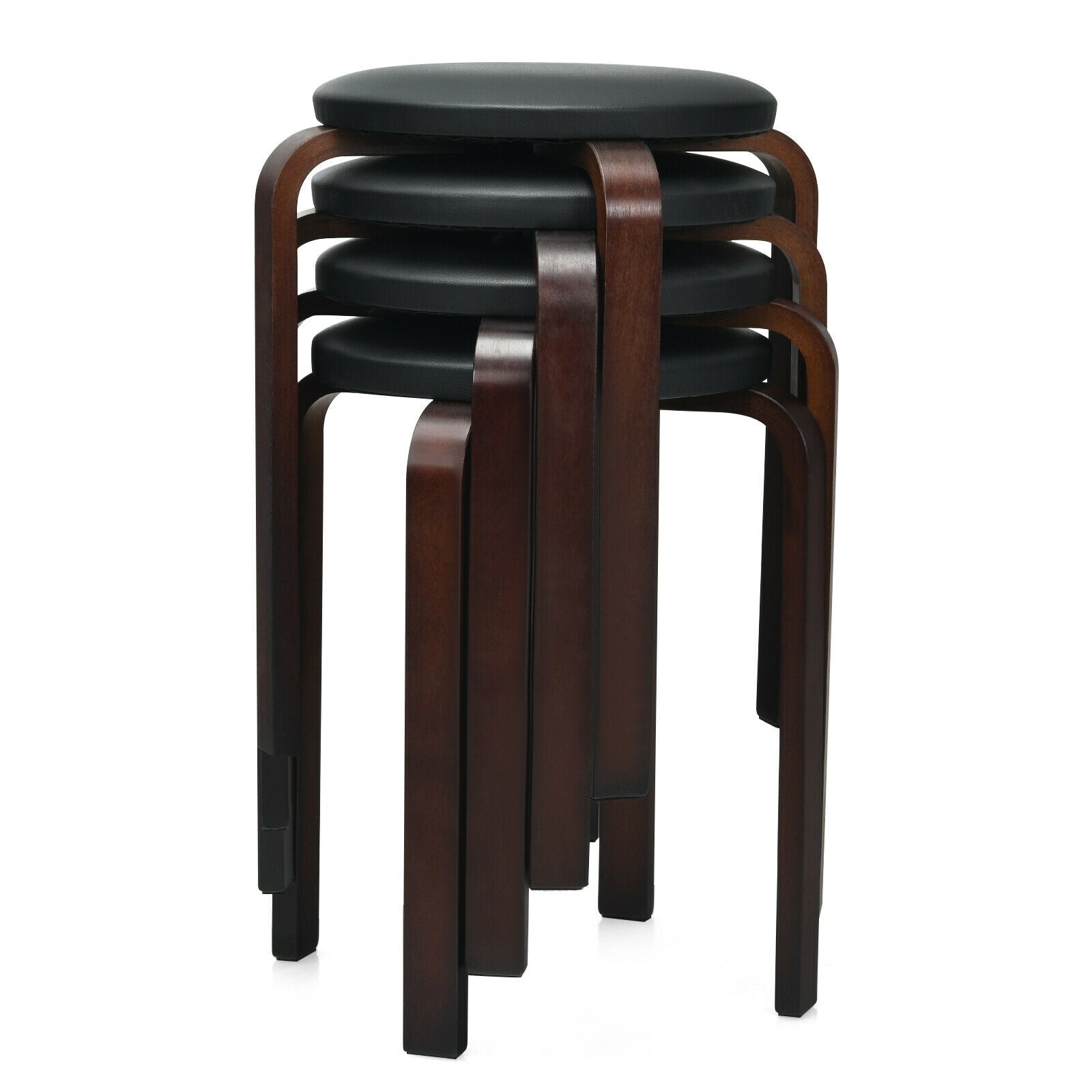 Set of 4 Bentwood Round Stools, Stackable Dining Chairs, Padded Seat, Black Dining Chairs at Gallery Canada