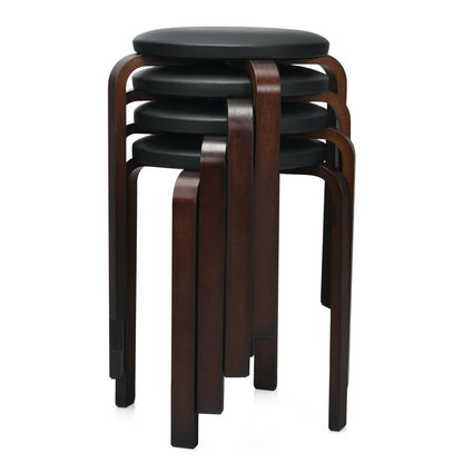Set of 4 Bentwood Round Stools, Stackable Dining Chairs, Padded Seat, Black Dining Chairs at Gallery Canada
