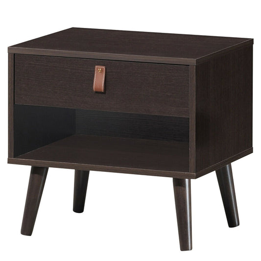 Nightstand Bedroom Table with Drawer Storage Shelf, Brown - Gallery Canada