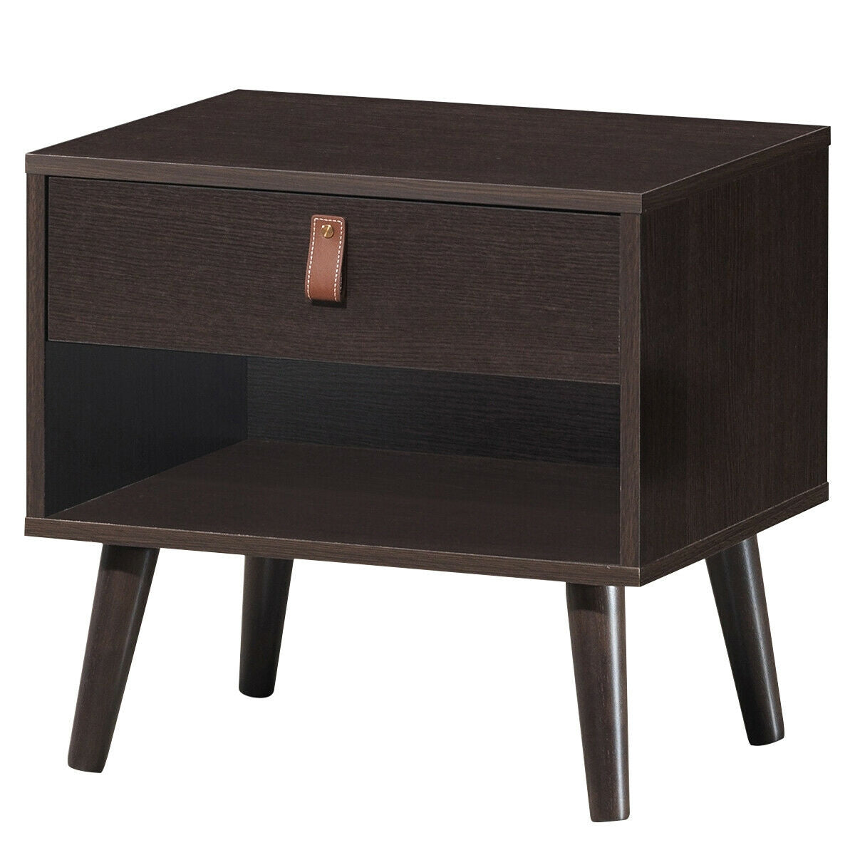 Nightstand Bedroom Table with Drawer Storage Shelf, Brown Nightstands Brown at Gallery Canada