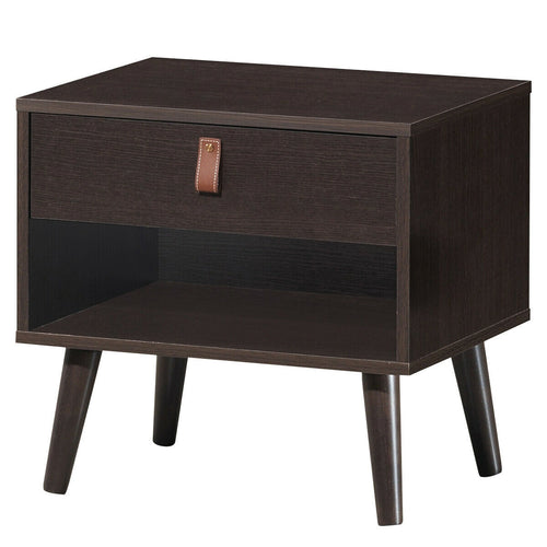 Nightstand Bedroom Table with Drawer Storage Shelf, Brown