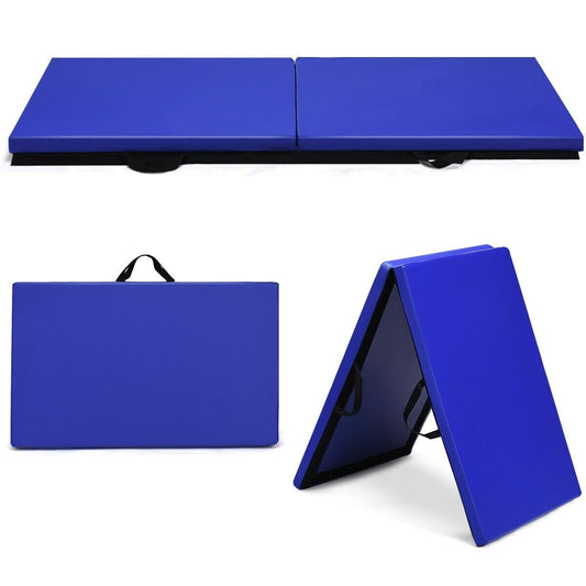 6 x 2 Feet Folding Exercise Aerobics Stretch Yoga Mat with Handle, Blue - Gallery Canada