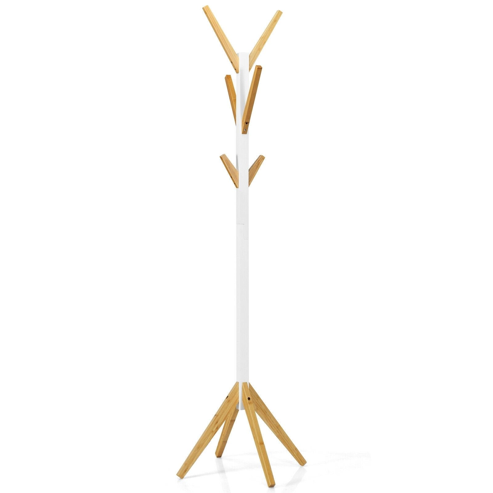 Bamboo Coat Rack Stand with 6 Hooks, White at Gallery Canada