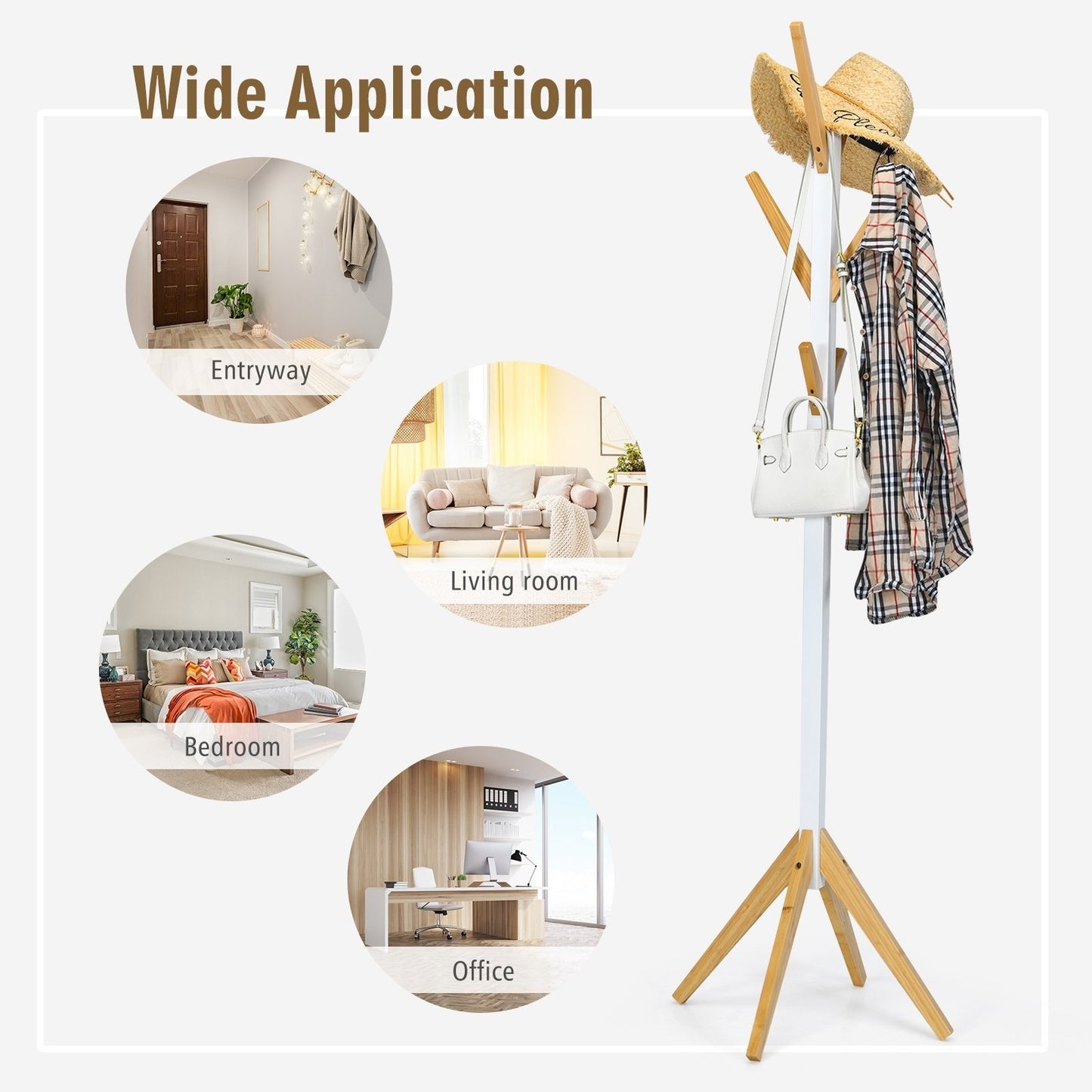 Bamboo Coat Rack Stand with 6 Hooks, White at Gallery Canada