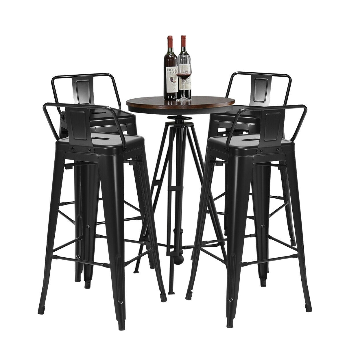 30 Inch Set of 4 Metal Counter Height Barstools with Low Back and Rubber Feet, Black Bar Stools at Gallery Canada