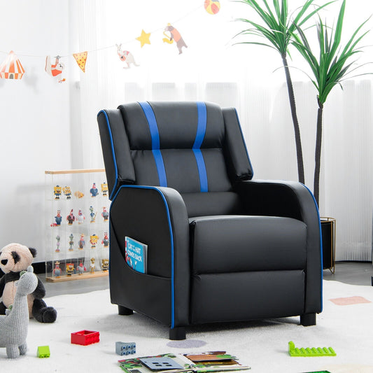 Kids Recliner Chair with Side Pockets and Footrest, Blue - Gallery Canada