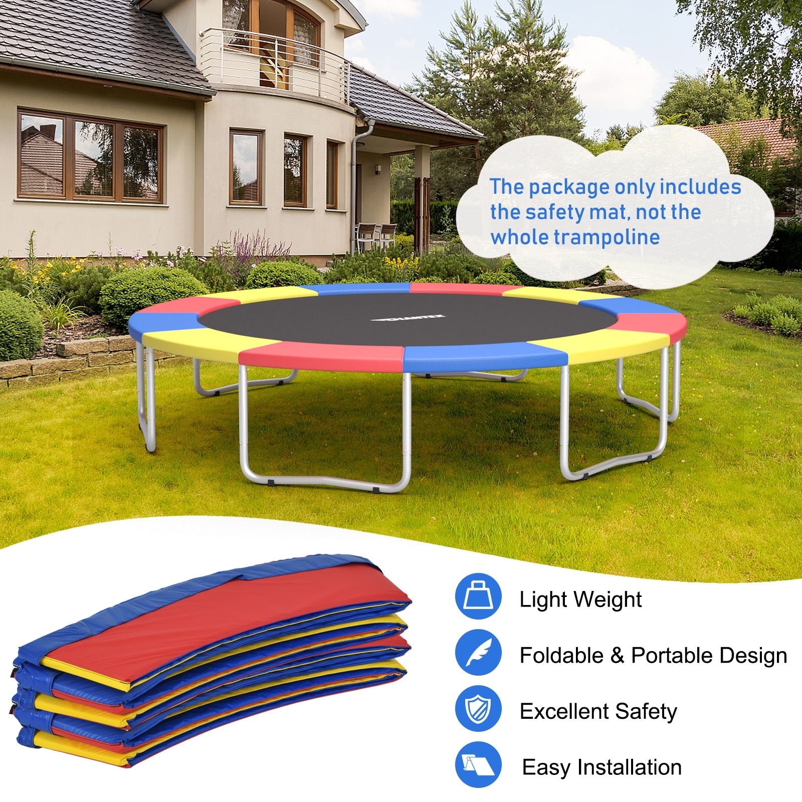 14 Feet Waterproof and Tear-Resistant Universal Trampoline Safety Pad Spring Cover, Multicolor Trampoline Accessories at Gallery Canada
