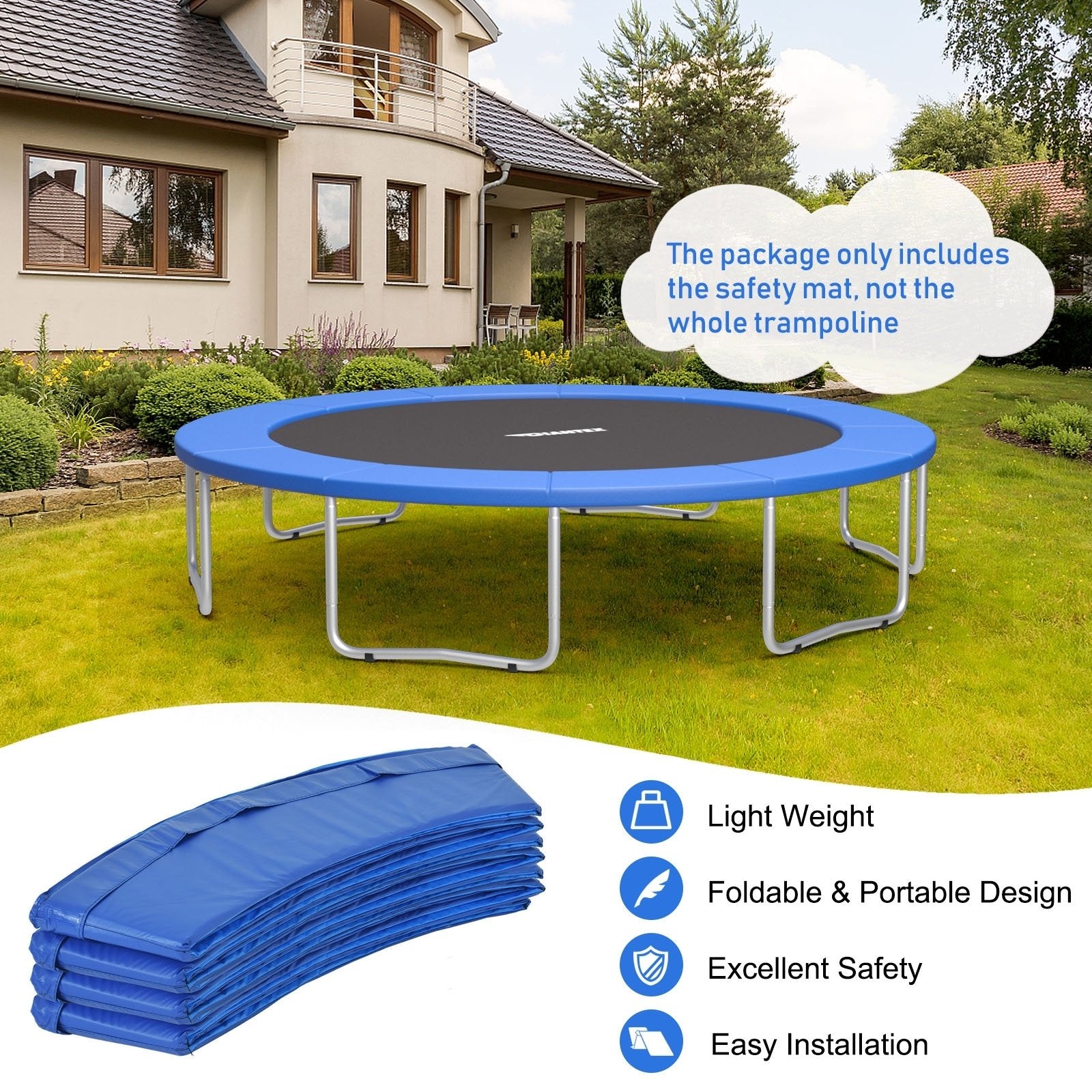 8 Feet Trampoline Spring Safety Cover without Holes, Blue - Gallery Canada